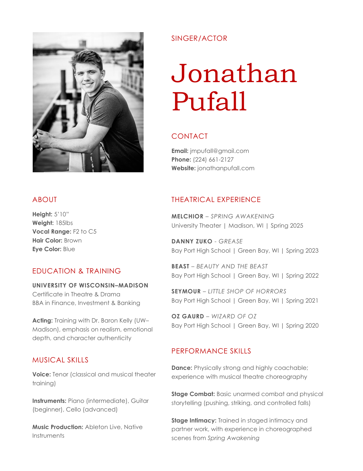 Preview of Jonathan Pufall’s artistic resume